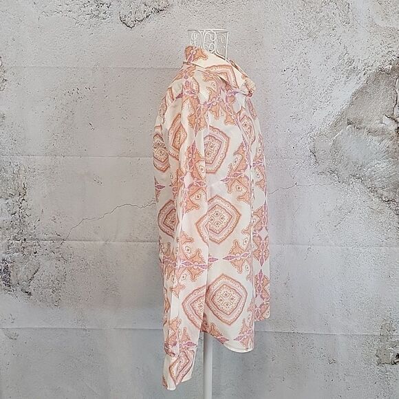 J. Crew button-down shirt in abstract print pinks and creme Women's Size S - Picture 5 of 11